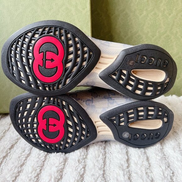 Gucci Monogram Run Runner GG Logo Sneaker Beige Blue Mens UK 8.5 US 9 - Picture 14 of 16